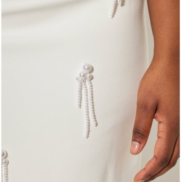 Odd Muse White Pearl Embellished Midi Dress - Picture 4 of 6